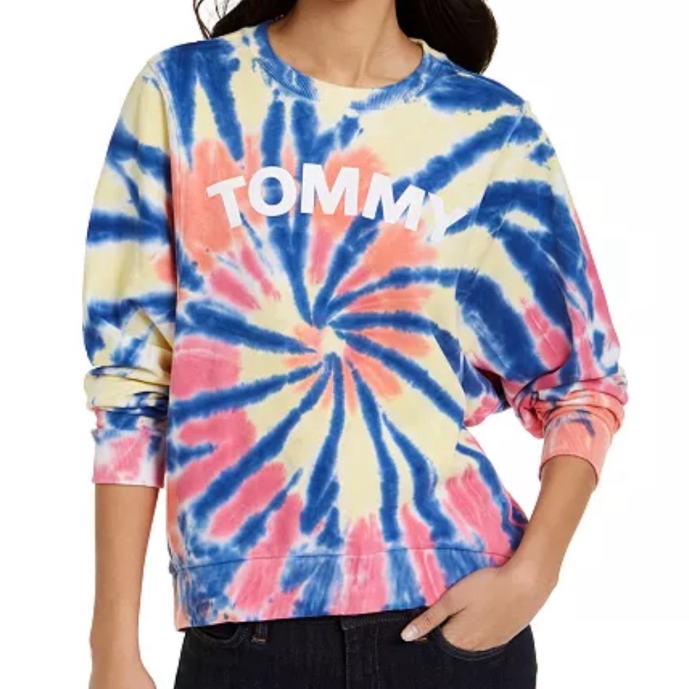 Tommy Hilfiger Multicolor Vintage Tie Dye Crew Neck Sweatshirt Retro Vibe Medium